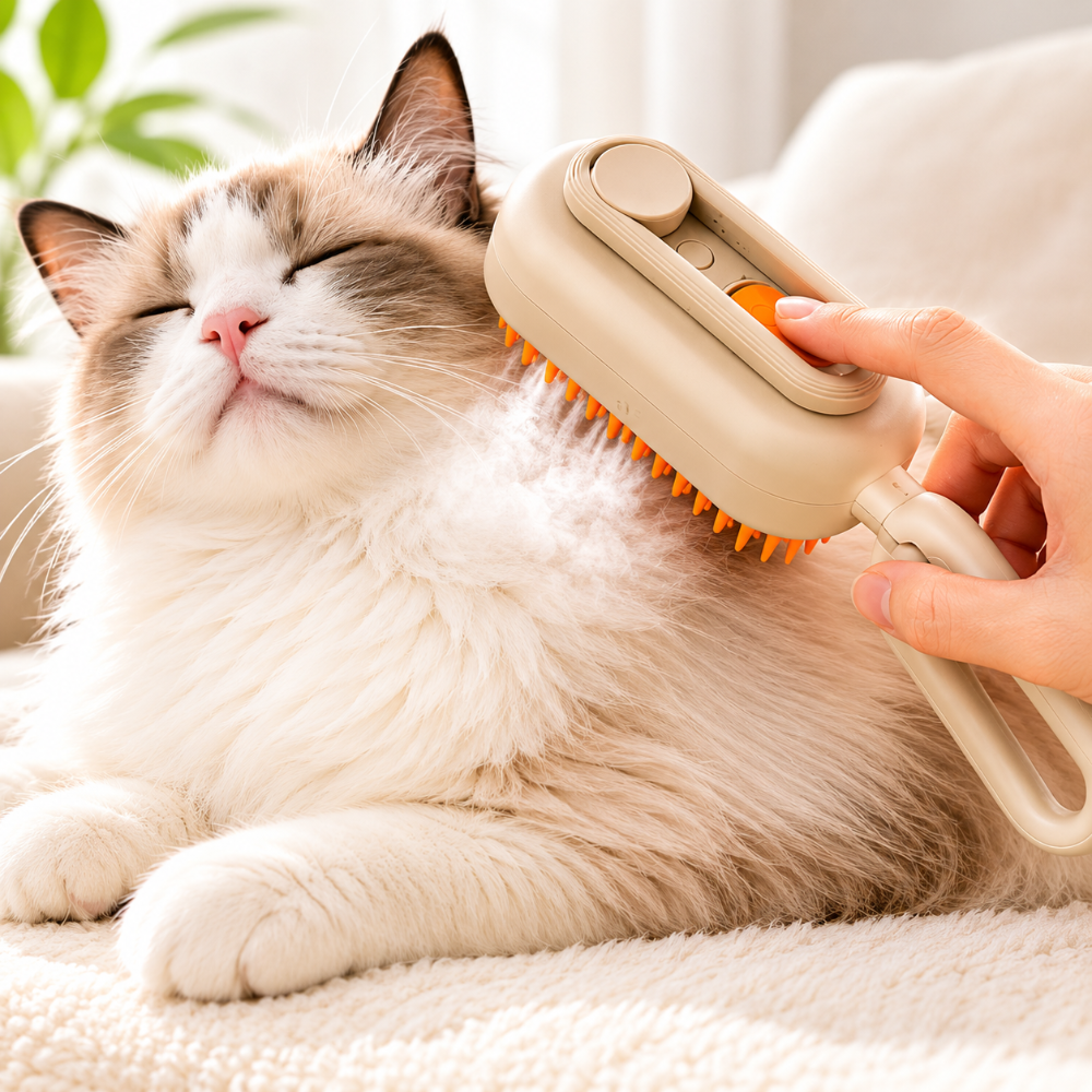 3-in-1 Steam Pet Grooming Brush - Removes Loose Hair & Massages Pets