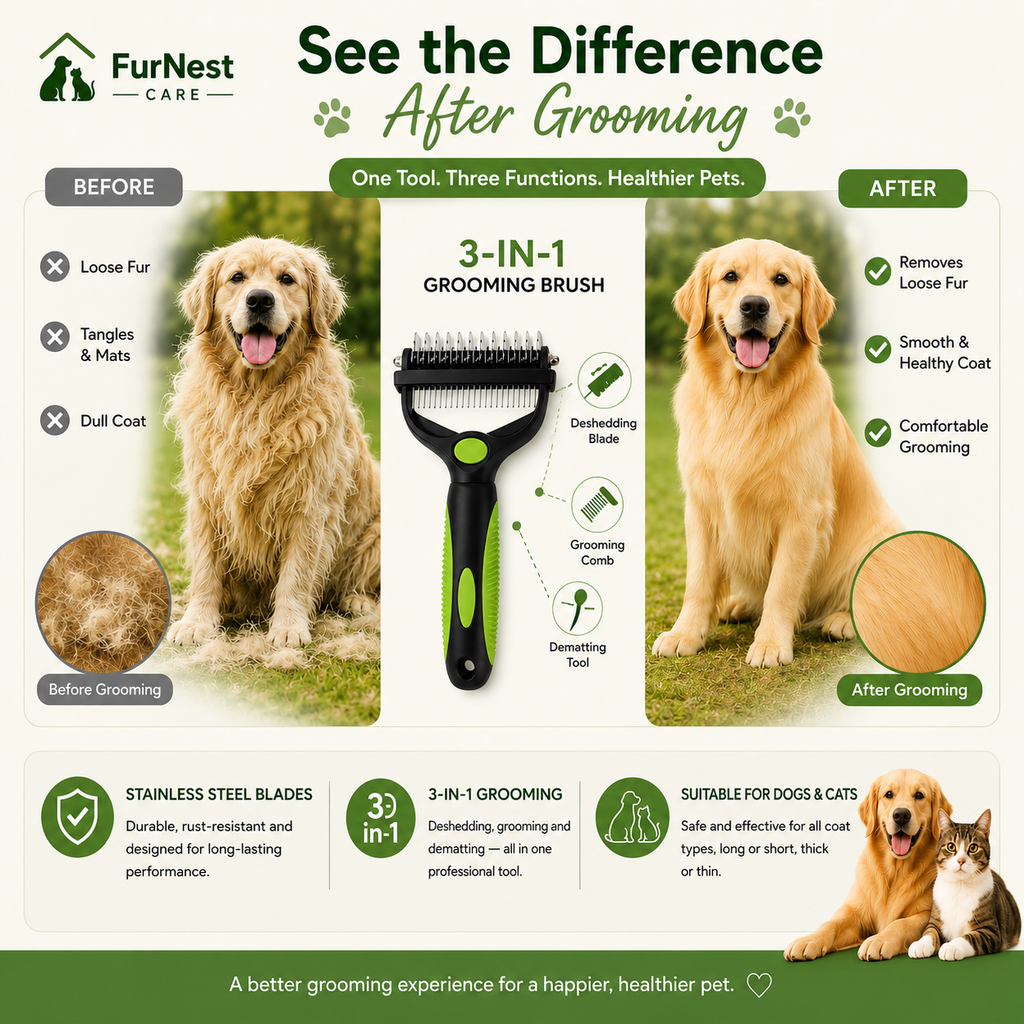 3-in-1 Pet Grooming Brush for Dogs &amp; Cats
