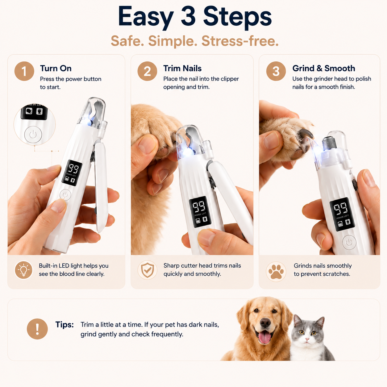Rechargeable Pet Nail Grinder with LED Light