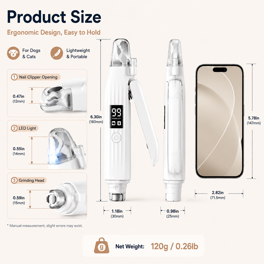 Rechargeable Pet Nail Grinder with LED Light