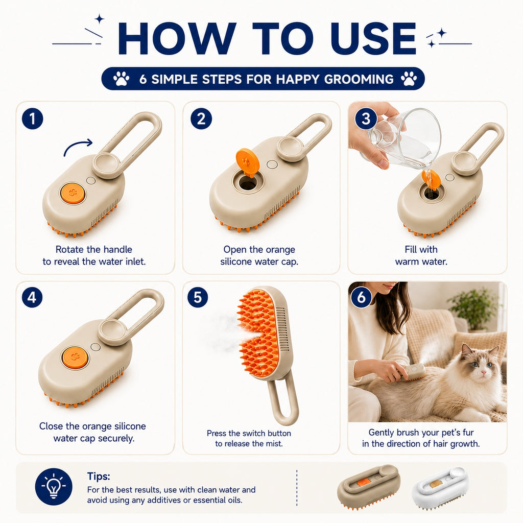 3-in-1 Steam Pet Grooming Brush | Steam, Massage & Deshedding