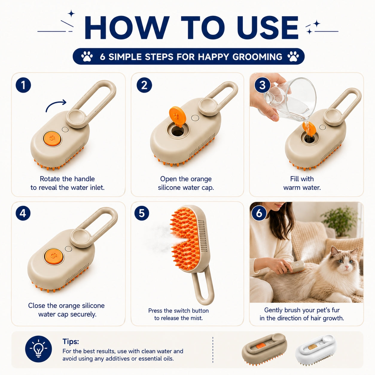 3-in-1 Steam Pet Grooming Brush | Steam, Massage & Deshedding